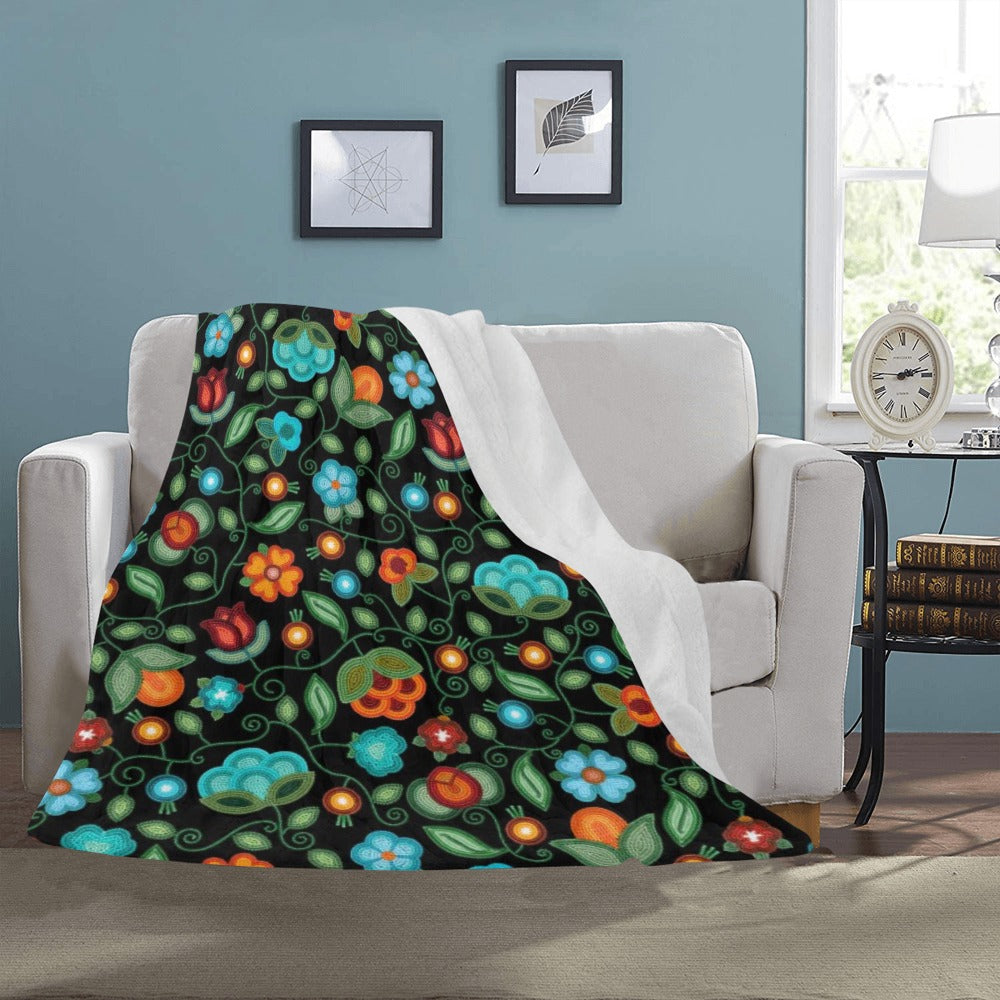 Prairie Fire Petals Black Large Micro Fleece Blanket