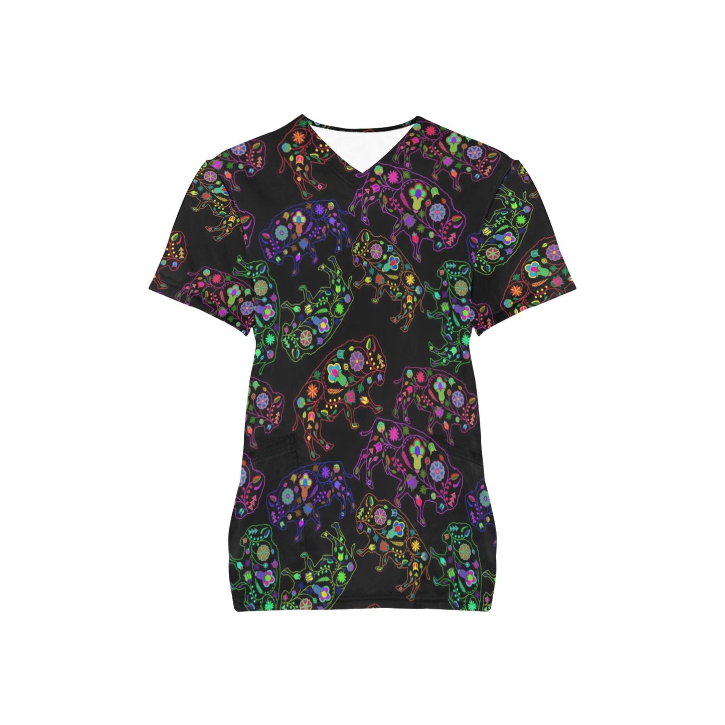 Neon Floral Buffalo Scrub Top