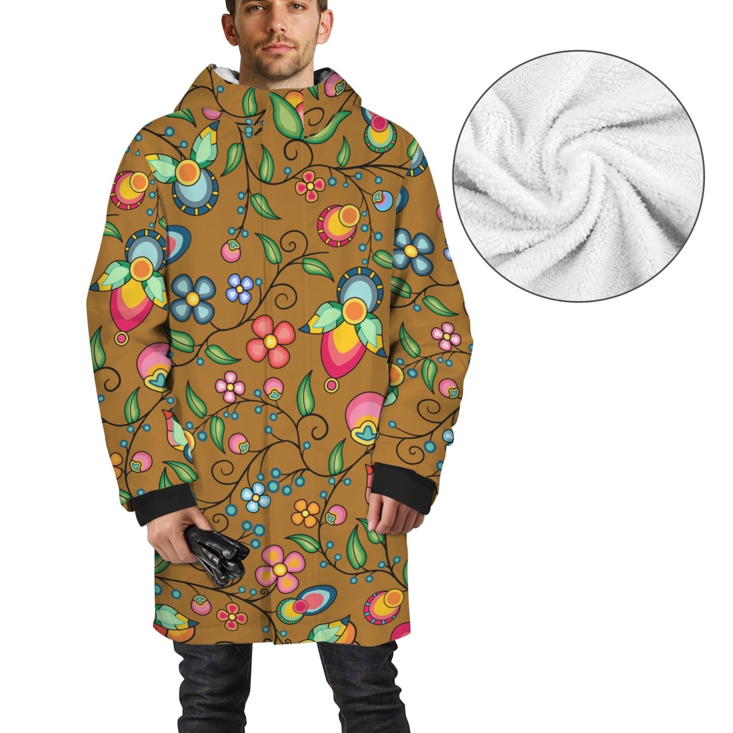 Floral Bounty Fall Leaves Unisex Sherpa Lined Hooded Coat