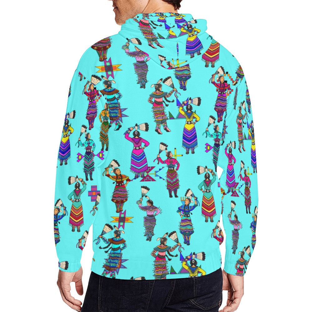 Women's Jingle Dancers Turquoise Men's Zipper Hoodie