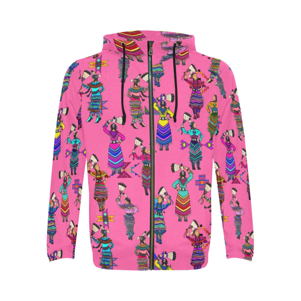 Women's Jingle Dancers Pink Men's Zipper Hoodie