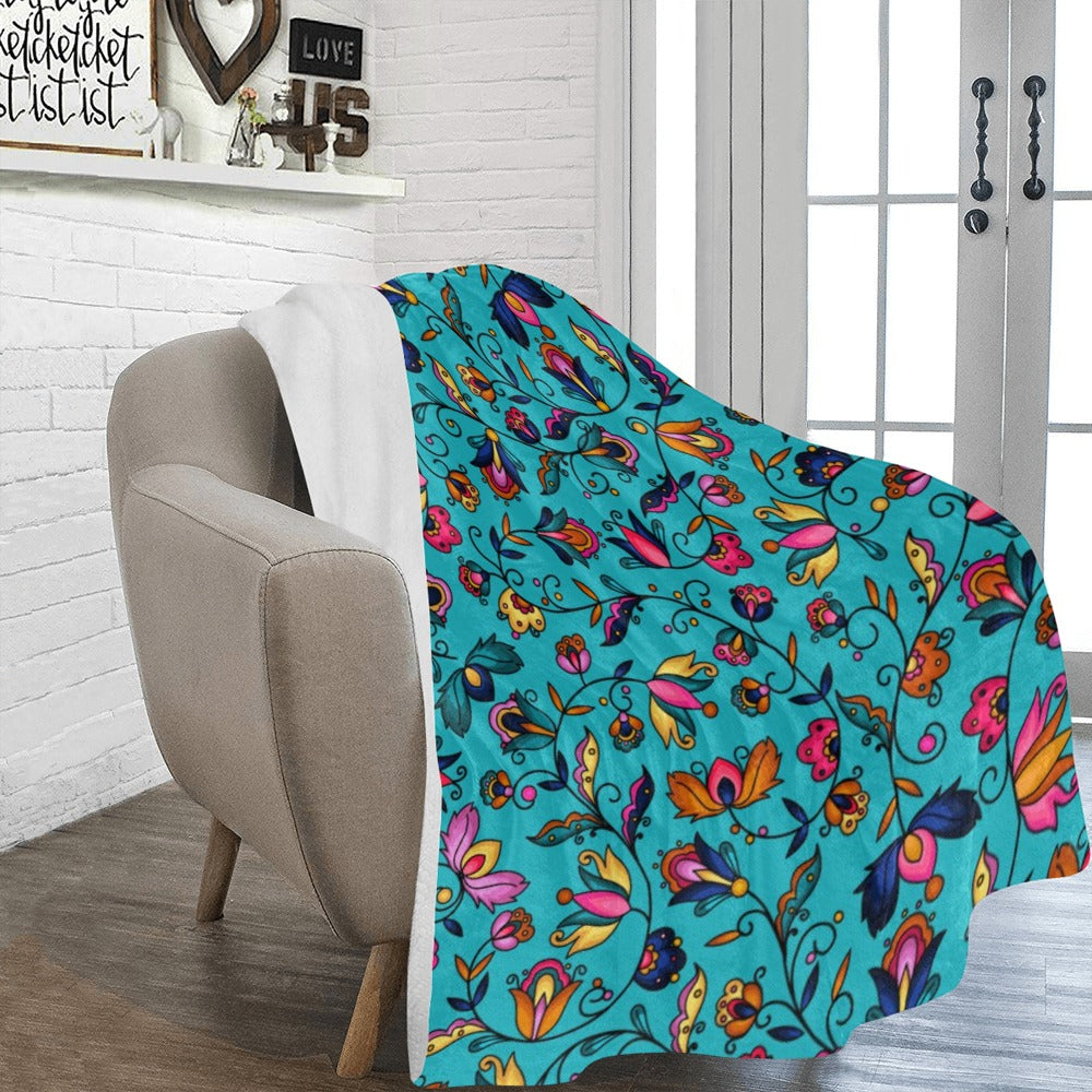 Copper Prairie Petals Turquoise X-Large Micro Fleece Blanket