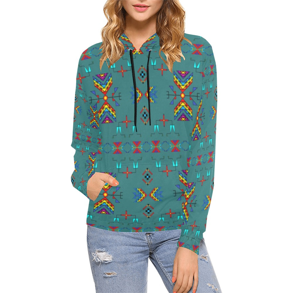 Rainy Chief Rainbow Teal Sky Hoodie for Women