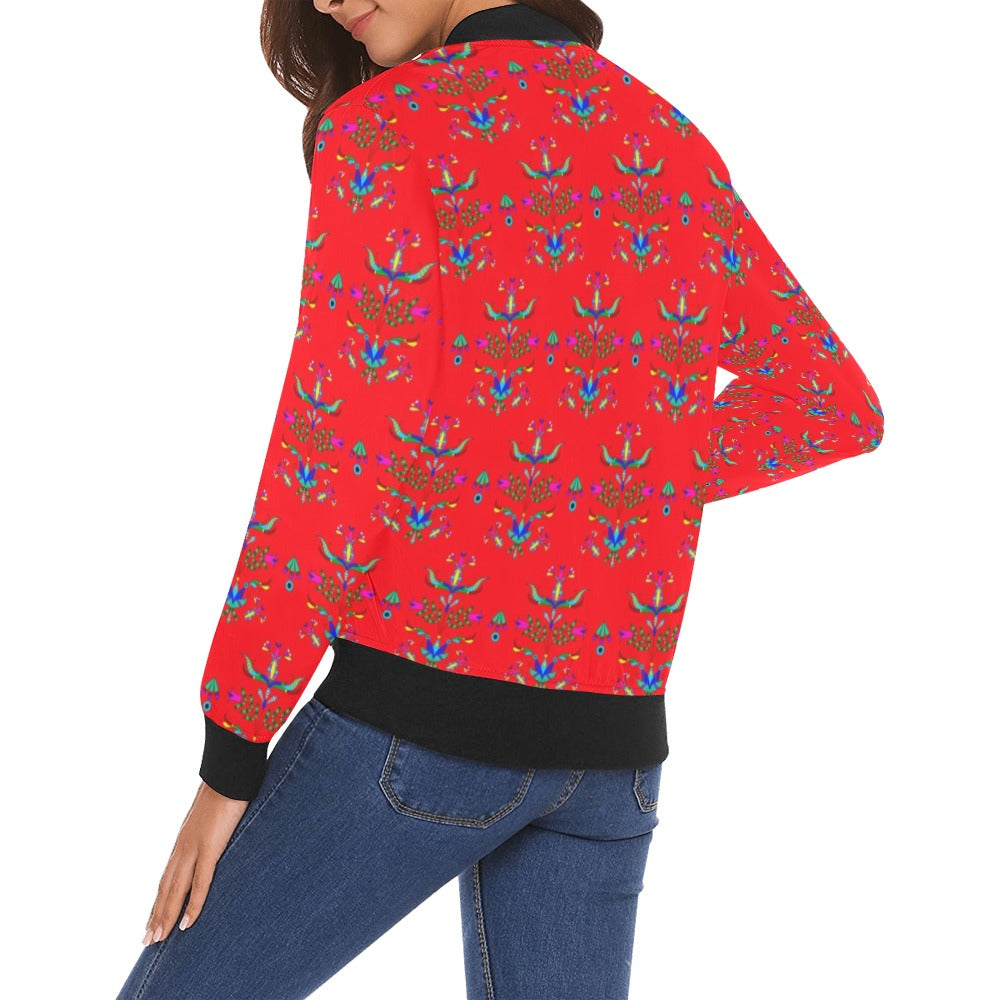 Dakota Damask Red Bomber Jacket for Women