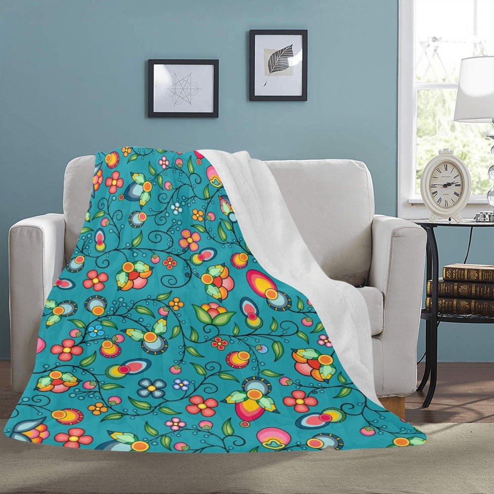 Floral Bounty Teal X-Large Micro Fleece Blanket