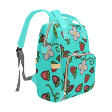 Load image into Gallery viewer, Strawberry Dreams Turquoise Multi-Function Diaper Backpack/Diaper Bag
