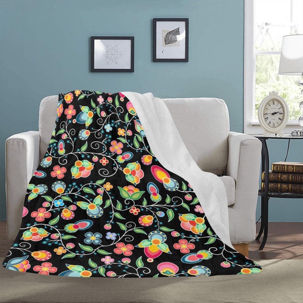 Floral Bounty Black X-Large Micro Fleece Blanket