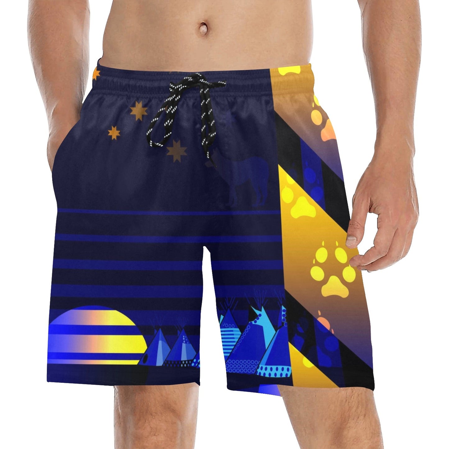 Wolf Star Men's Mid-Length Beach Shorts