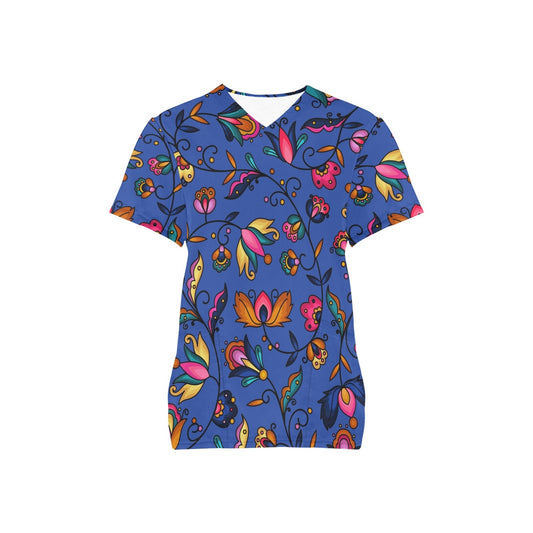 Copper Prairie Petals Blue Scrub Top