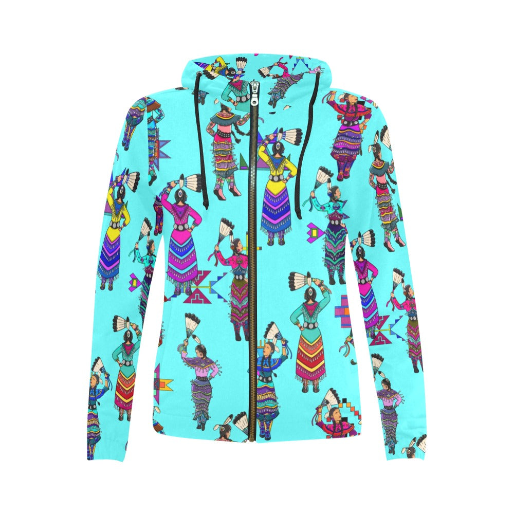 Women's Jingle Dancers Turquoise Full Zip Hoodie for Women