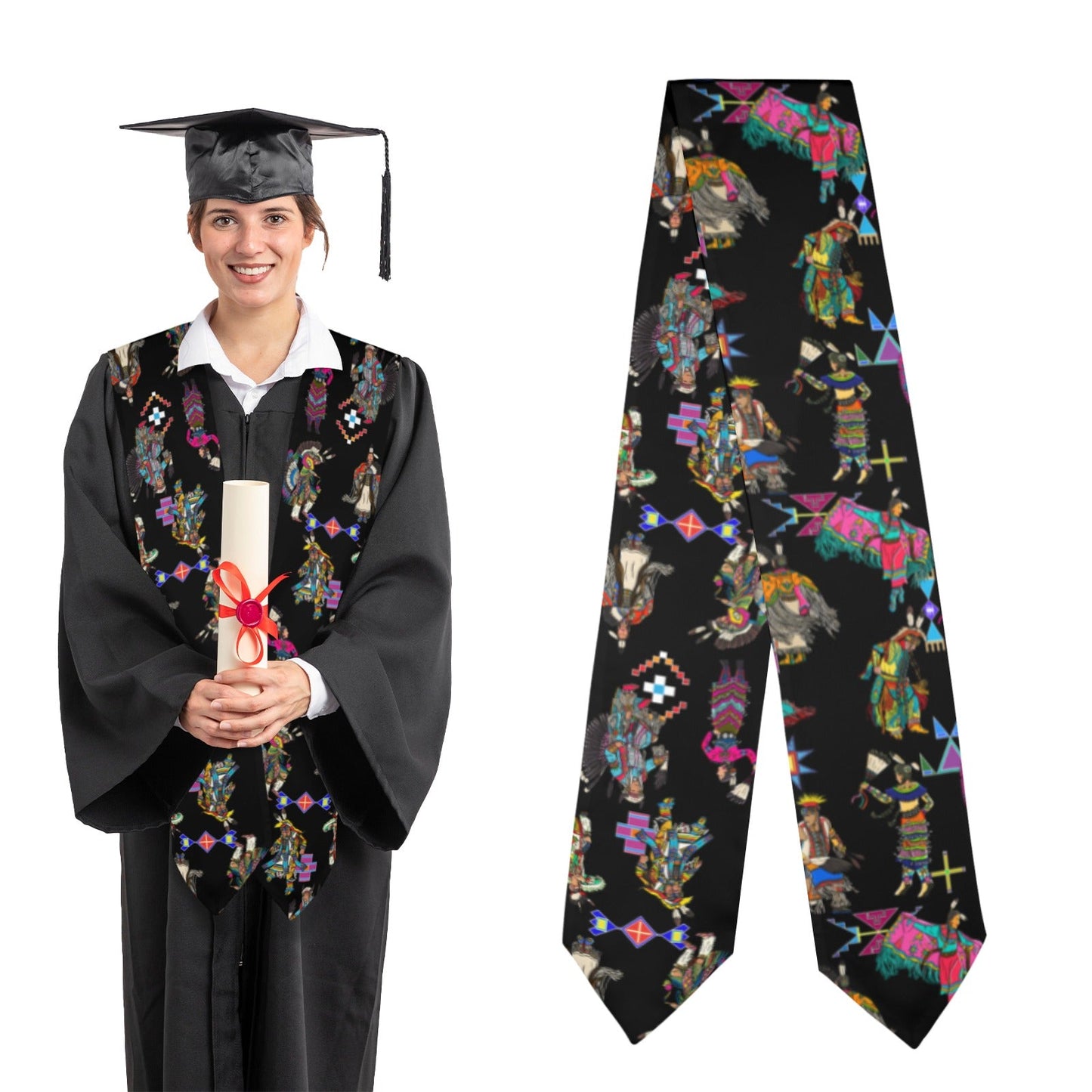 Grand Entry Dancers Black Graduation Stole