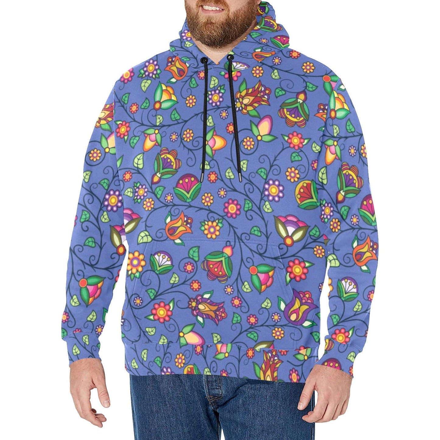 Heartbeat Petals Blue Men's Long Sleeve Fleece Hoodie