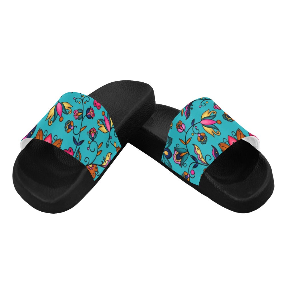 Copper Prairie Petals Turquoise Slide Sandals