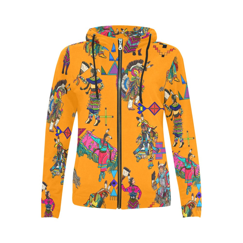 Grand Entry Dancers Orange Full Zip Hoodie for Women