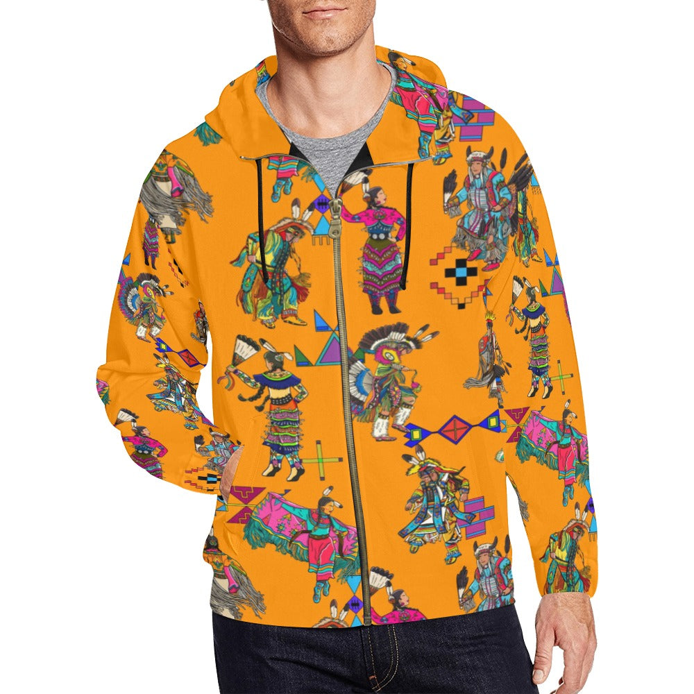 Grand Entry Dancers Orange Men's Zipper Hoodie