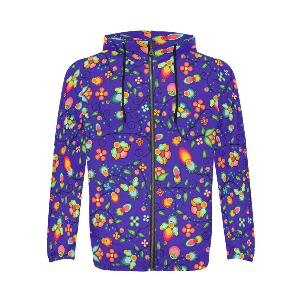 Floral Bounty Blue Men's Zipper Hoodie
