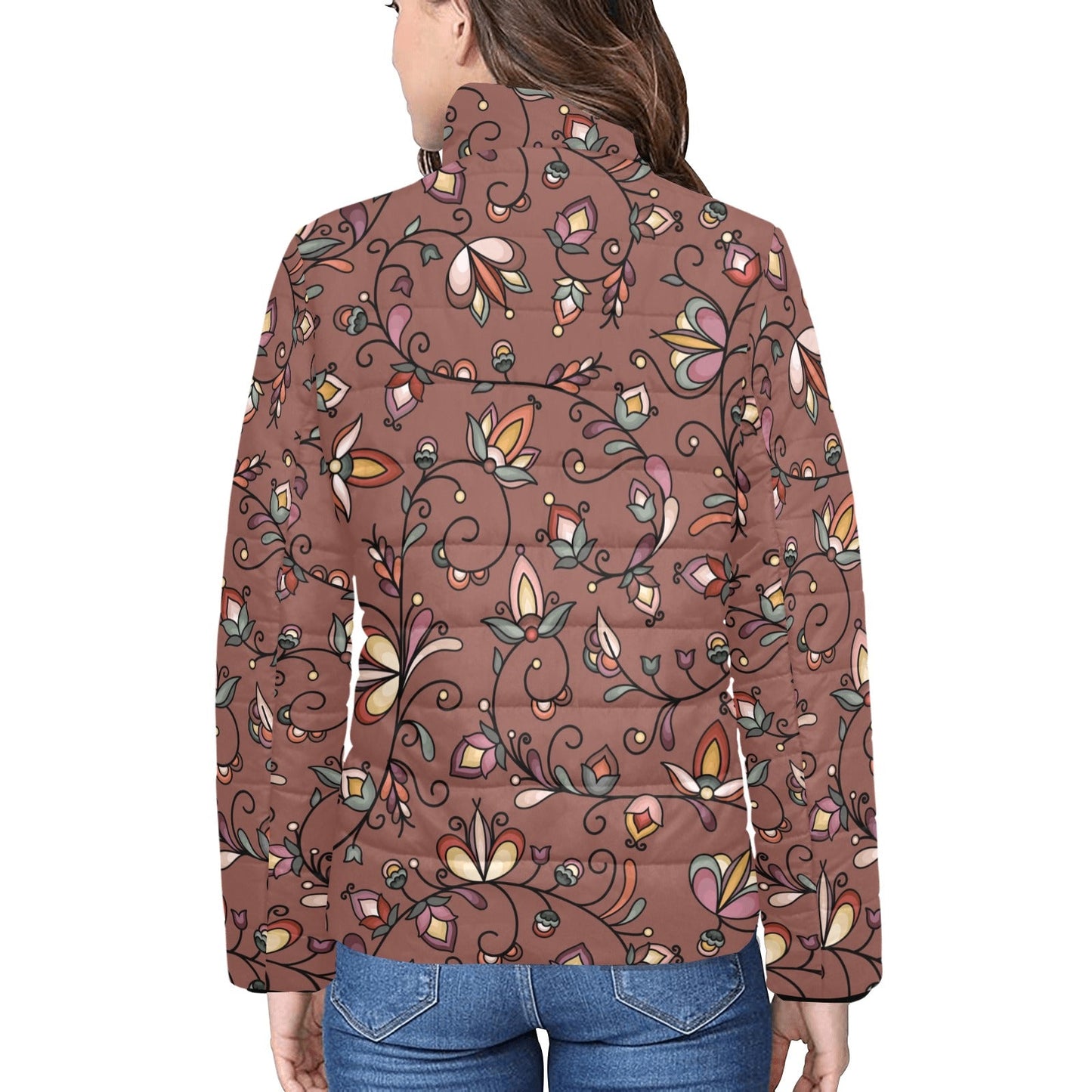Burnt Sky Petals Brown Women's Stand Collar Padded Jacket