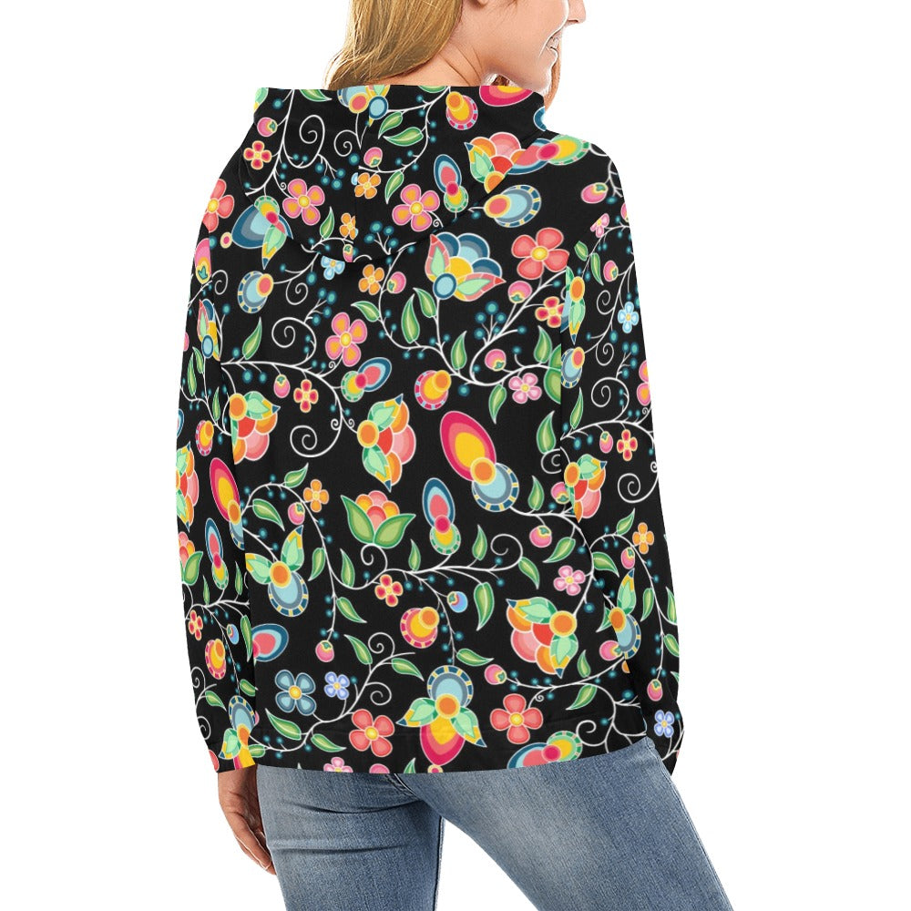 Floral Bounty Black Hoodie for Women
