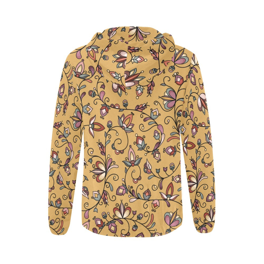 Burnt Sky Petals Gold Full Zip Hoodie for Women