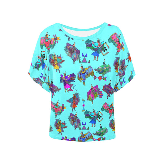 Women's Fancy Dancers Turquoise Women's Batwing-Sleeved Blouse T shirt