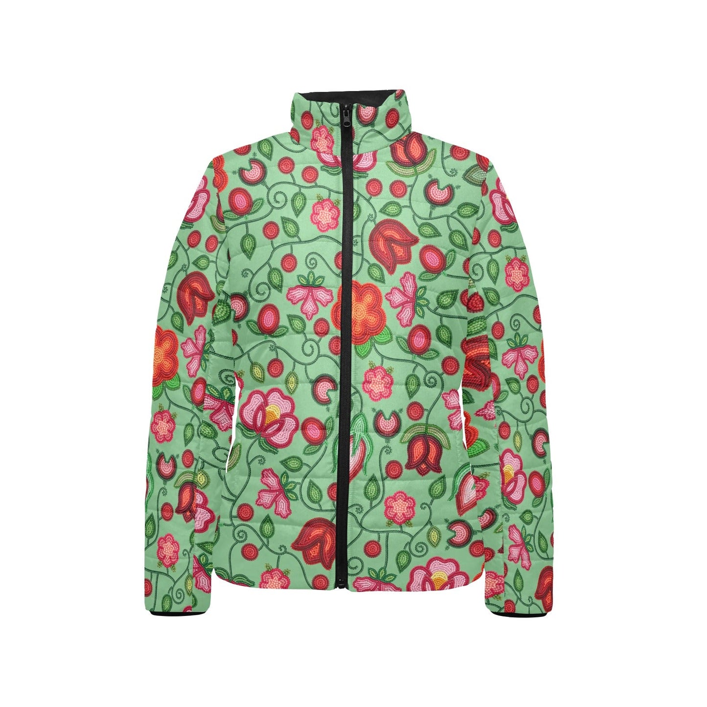 Rose Reverie Green Stand Collar Jacket