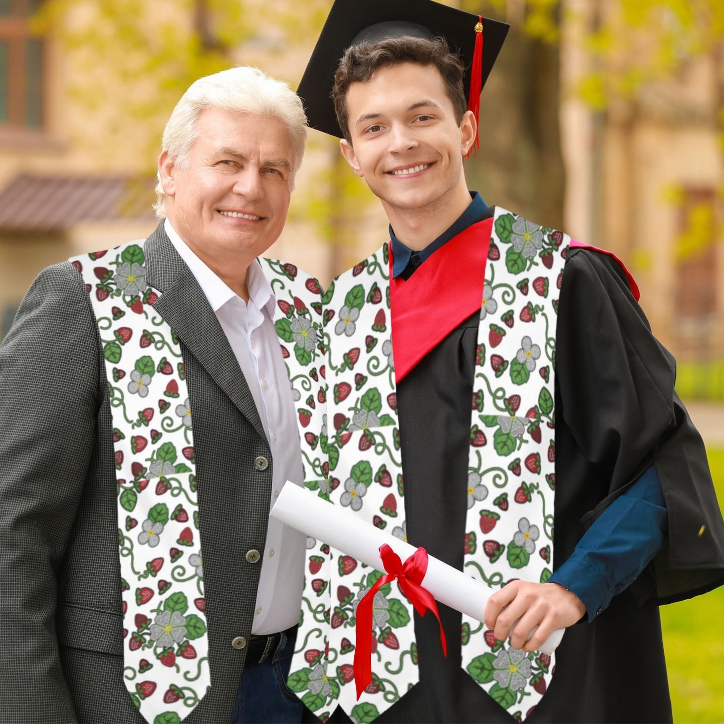 Strawberry Dreams White Graduation Stole