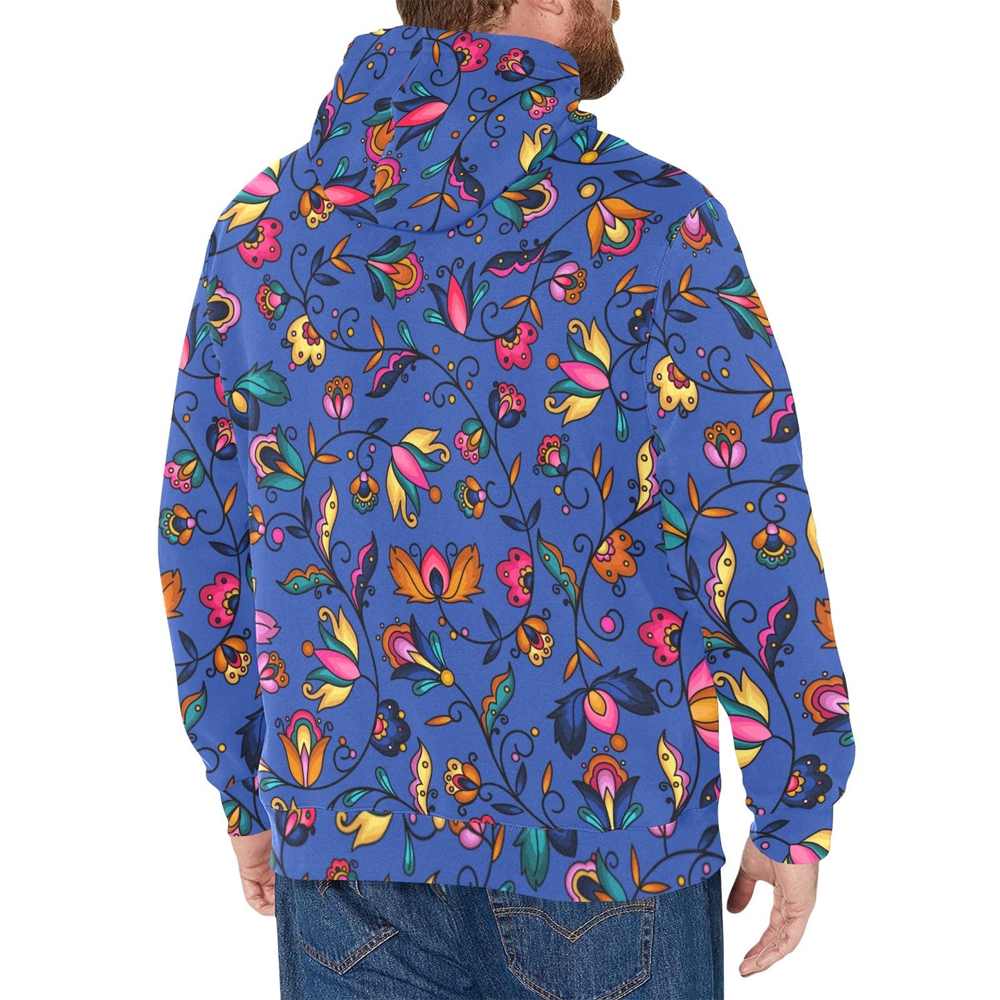 Copper Prairie Petals Blue Men's Long Sleeve Fleece Hoodie