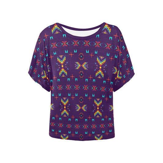 Rainy Chief Rainbow Dark Purple Women's Batwing-Sleeved Blouse T shirt