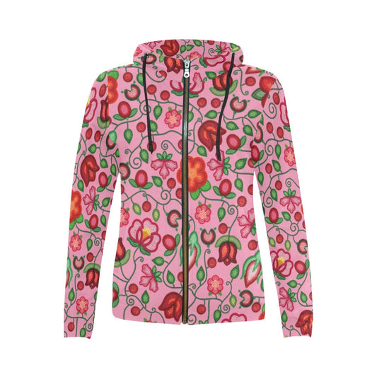 Rose Reverie Pink Full Zip Hoodie for Women