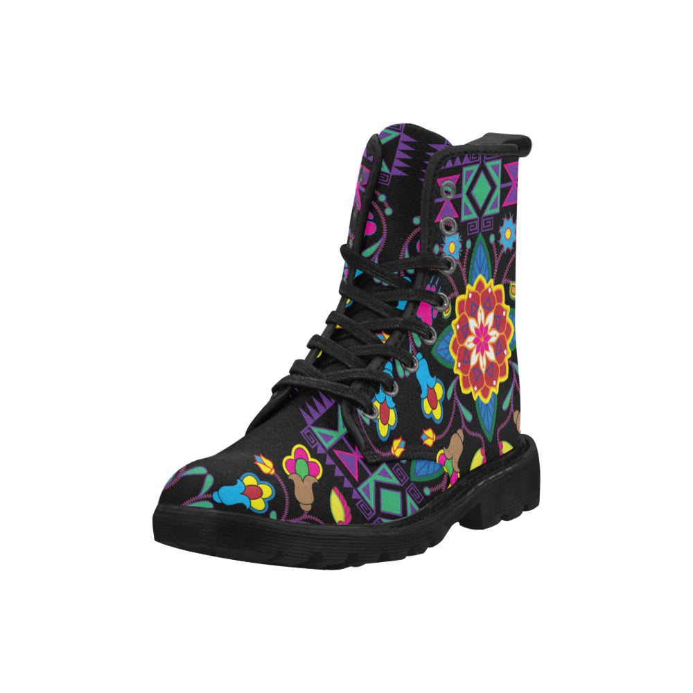 Geometric Floral Winter-Black Boots