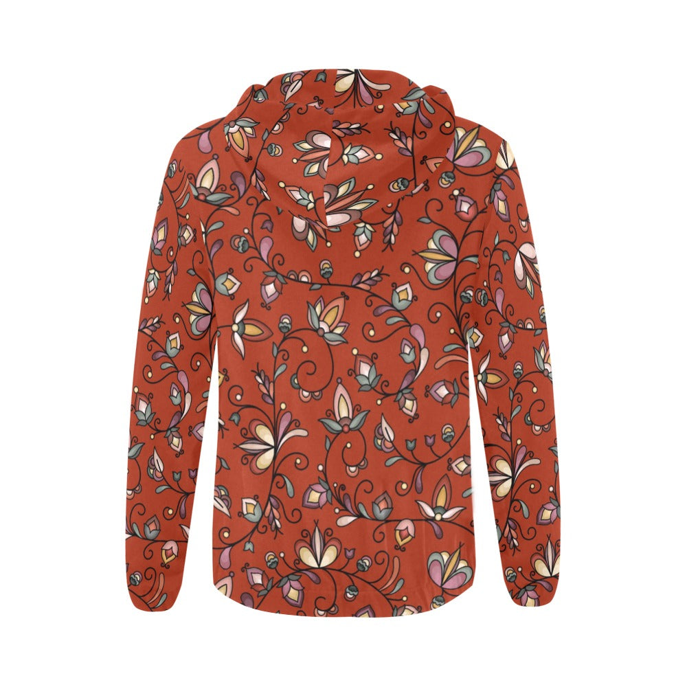 Burnt Sky Petals Red Full Zip Hoodie for Women