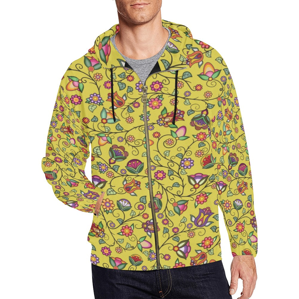 Heartbeat Petals Yellow Men's Zipper Hoodie