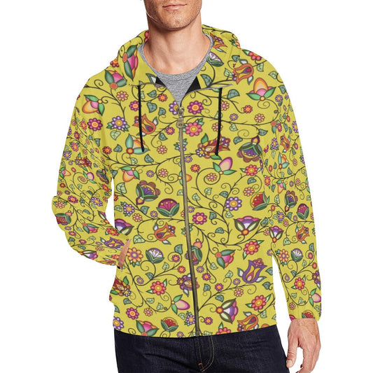 Heartbeat Petals Yellow Men's Zipper Hoodie