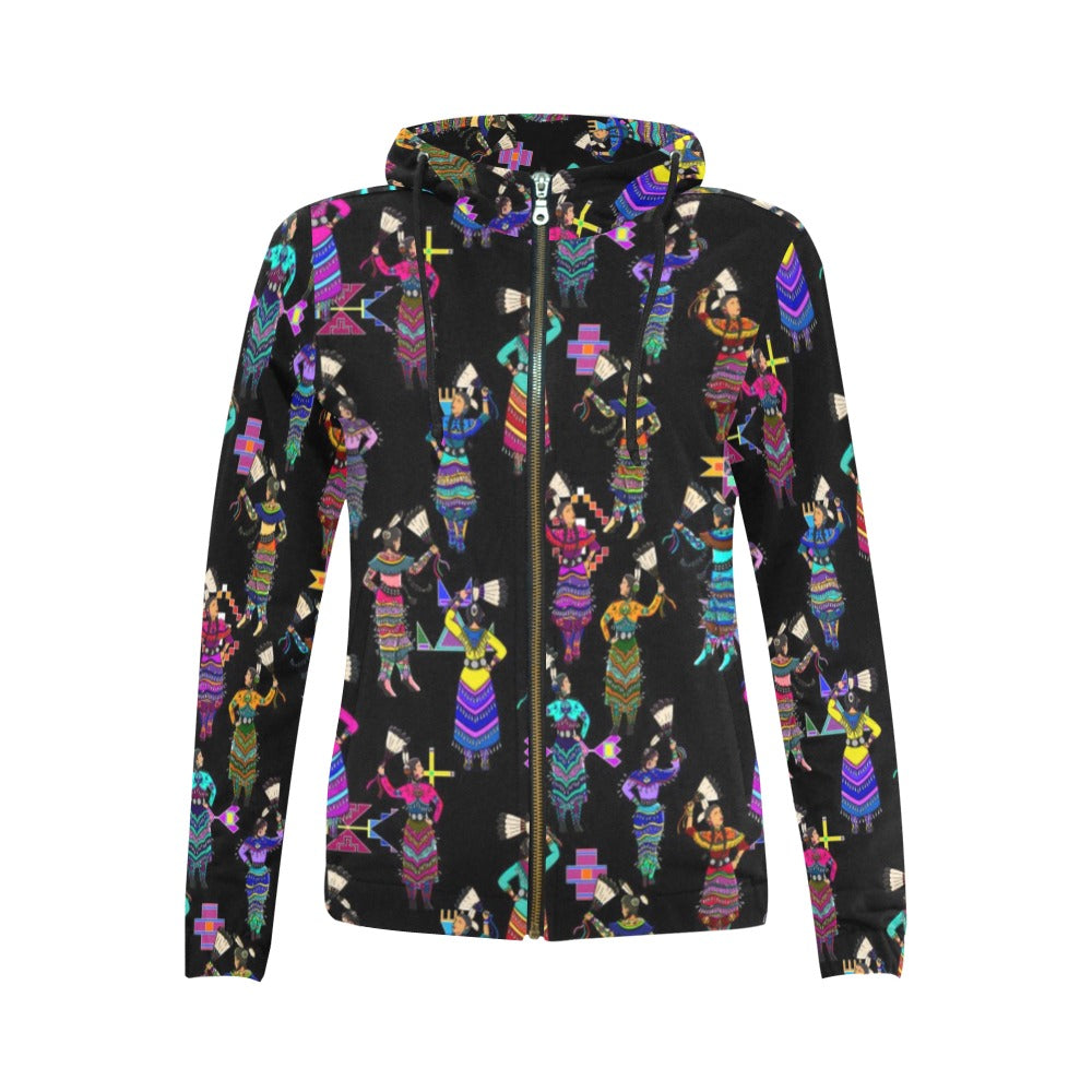 Women's Jingle Dancers Black Full Zip Hoodie for Women