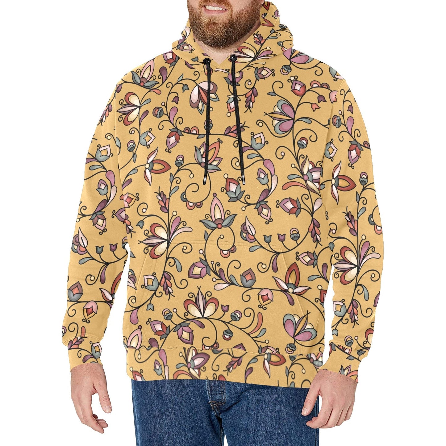 Burnt Sky Petals Gold Men's Long Sleeve Fleece Hoodie