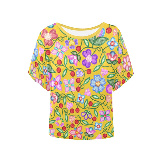 Petal Harmony Ochre Batwing Blouse