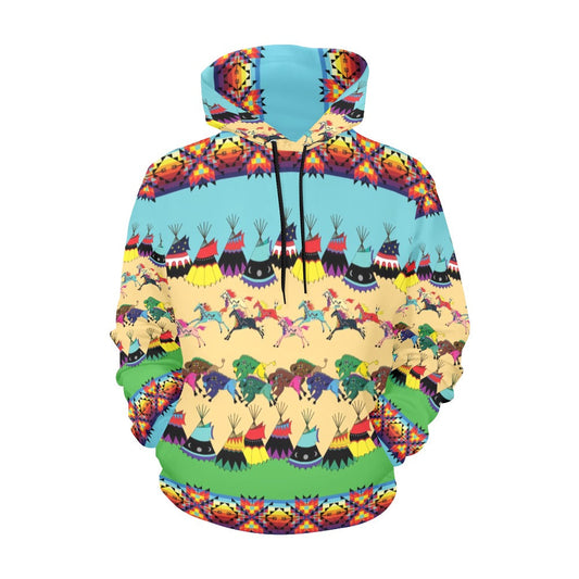 Horses and Buffalo Ledger Turquoise Hoodie for Women