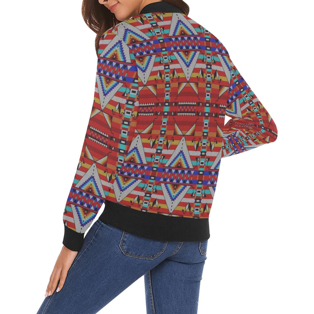 Medicine Blessing Red Bomber Jacket for Women