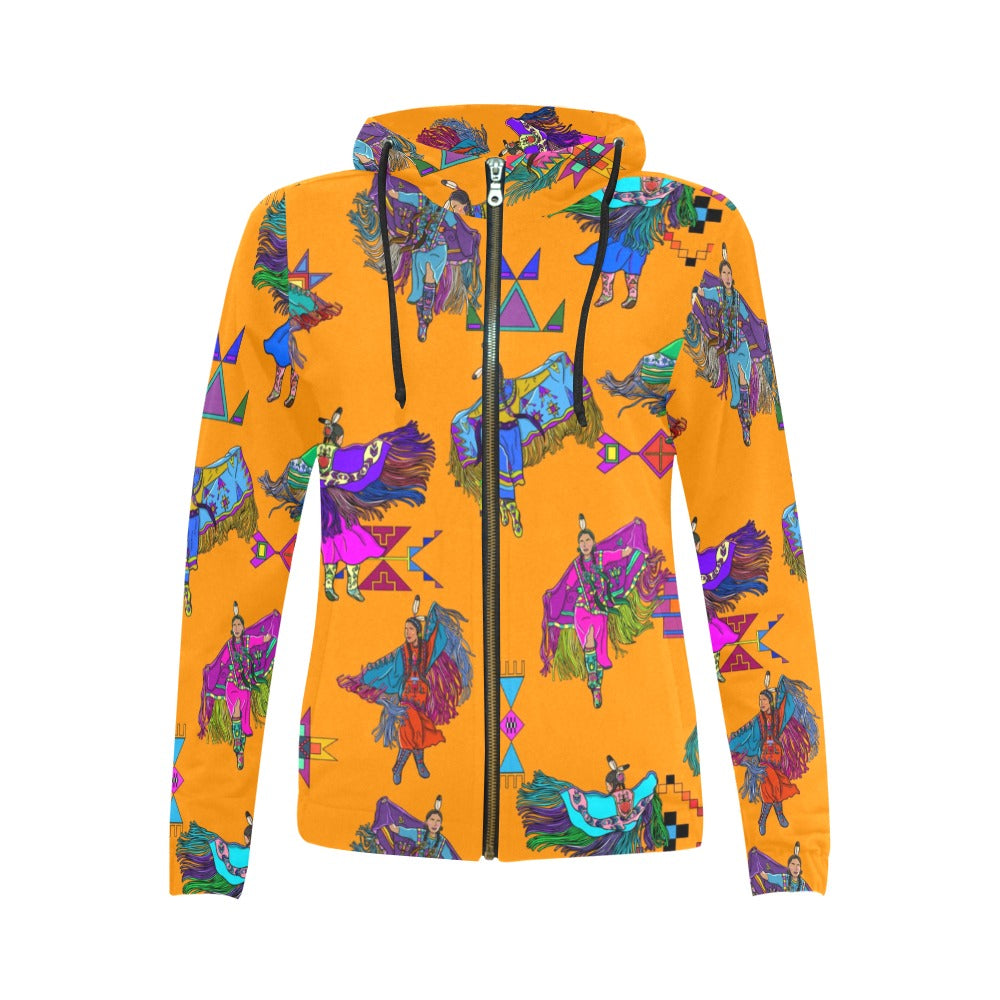 Women's Fancy Dancers Orange Full Zip Hoodie for Women