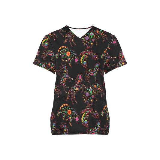 Neon Floral Scrub Top