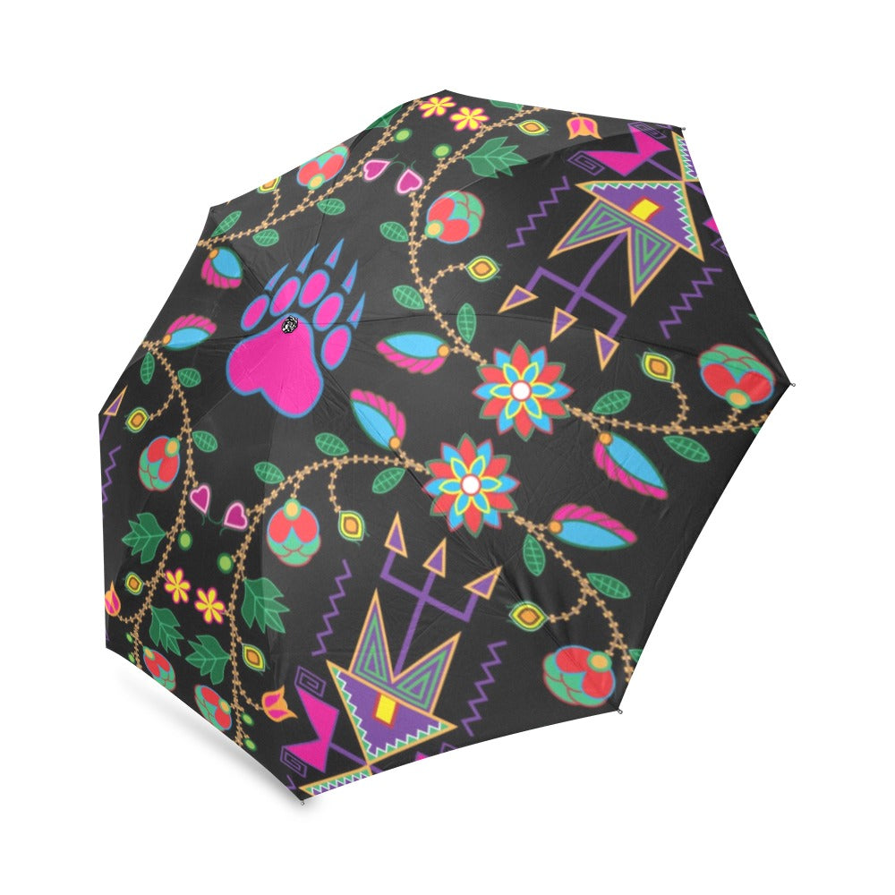 Geometric Floral Fall Black Foldable Umbrella