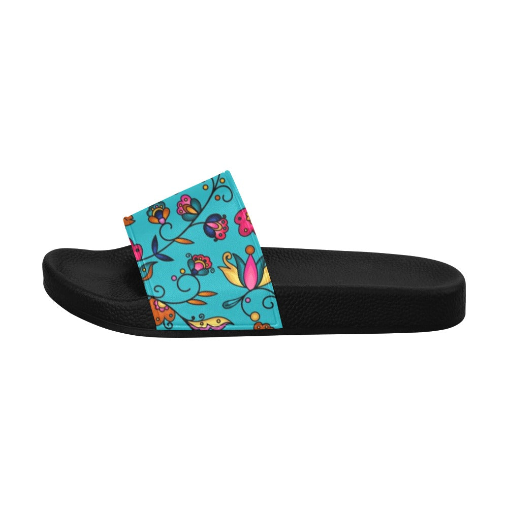 Copper Prairie Petals Turquoise Slide Sandals