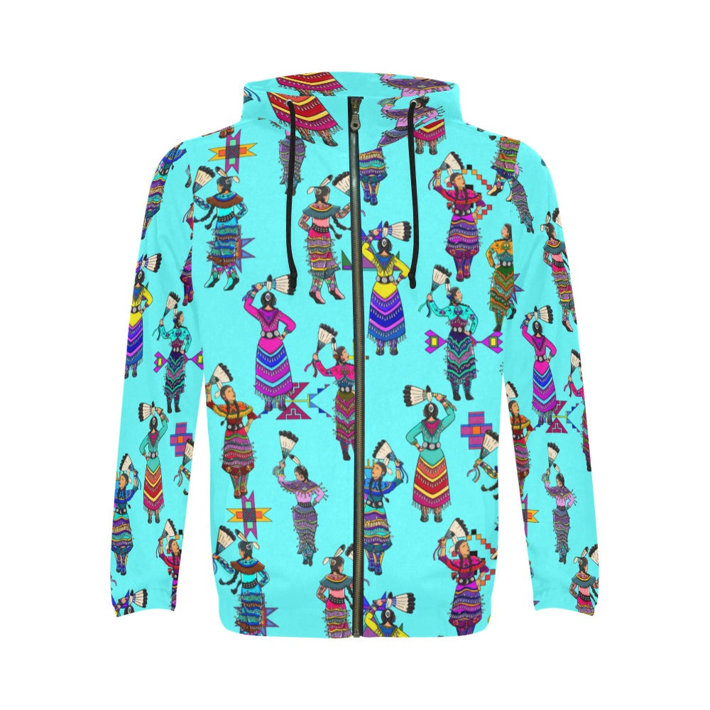 Women's Jingle Dancers Turquoise Men's Zipper Hoodie