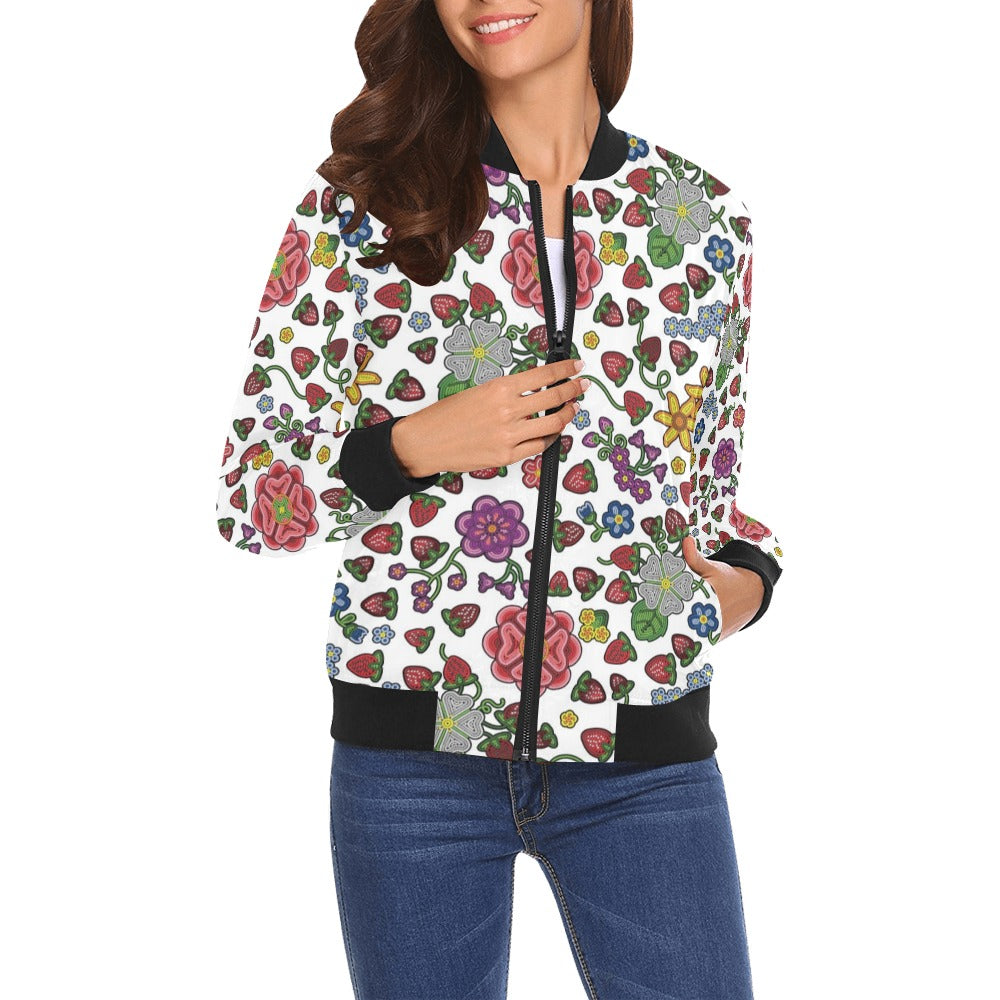 Berry Pop White Bomber Jacket for Women