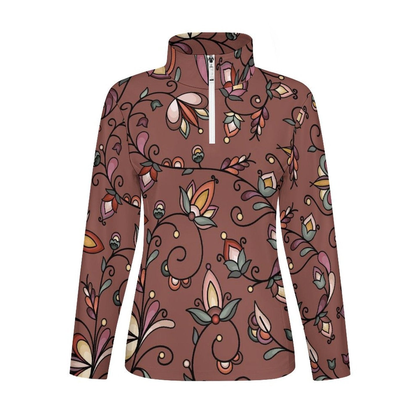 Burnt Sky Petals Brown Long Sleeve Yoga Shirt