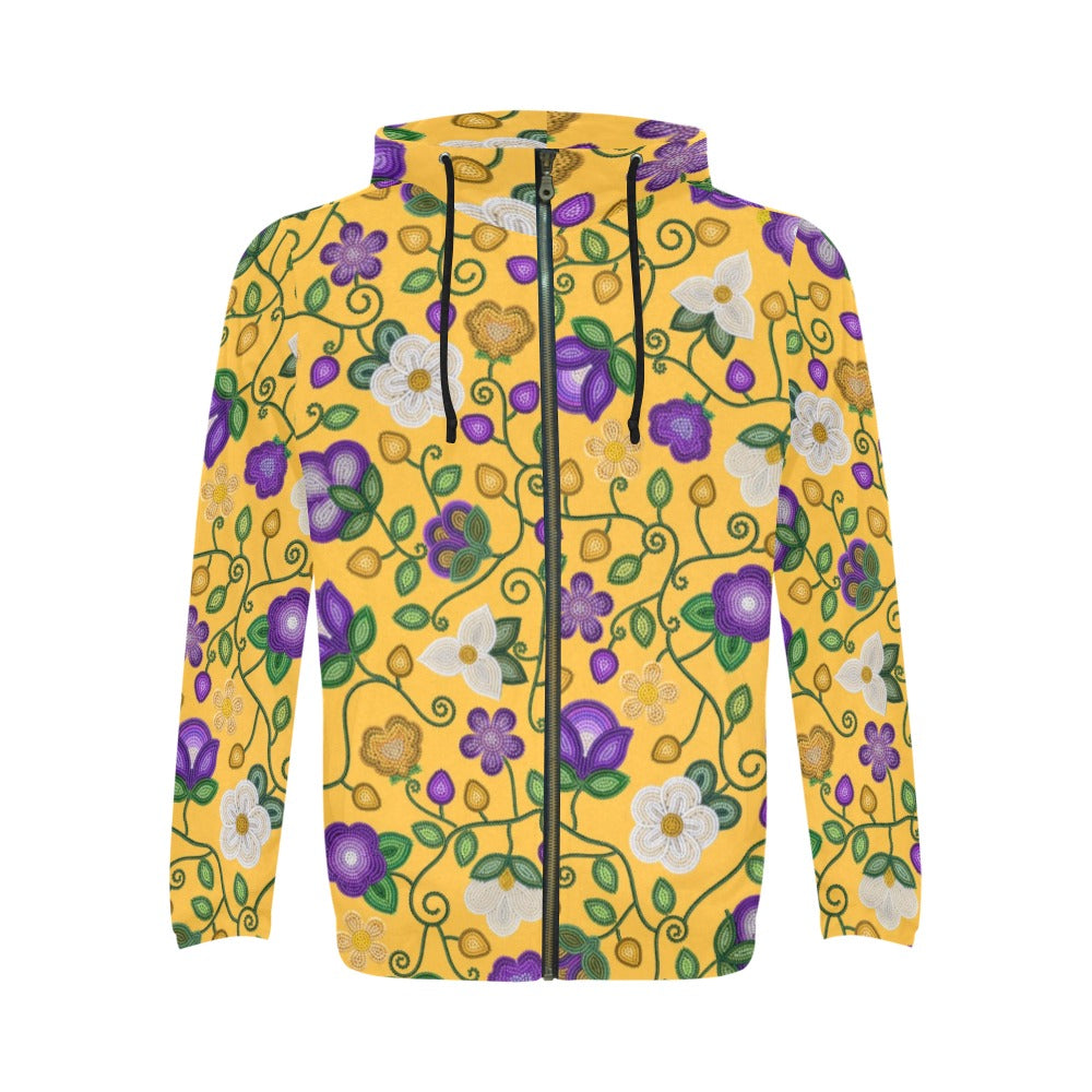 Midnight Moss Bloom Yellow Zip Hoodie