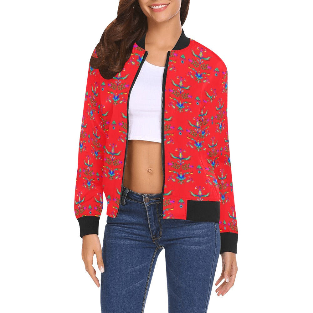 Dakota Damask Red Bomber Jacket for Women