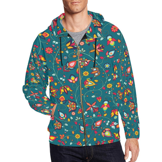 Thorny Path Teal Men's Zipper Hoodie