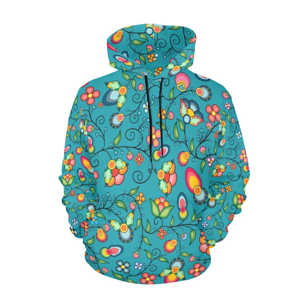 Floral Bounty Teal Hoodie for Women
