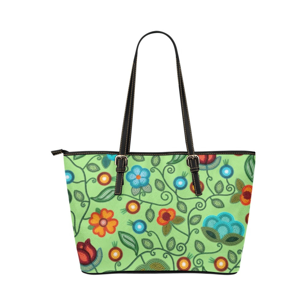 Prairie Fire Petals Sage Leather Tote